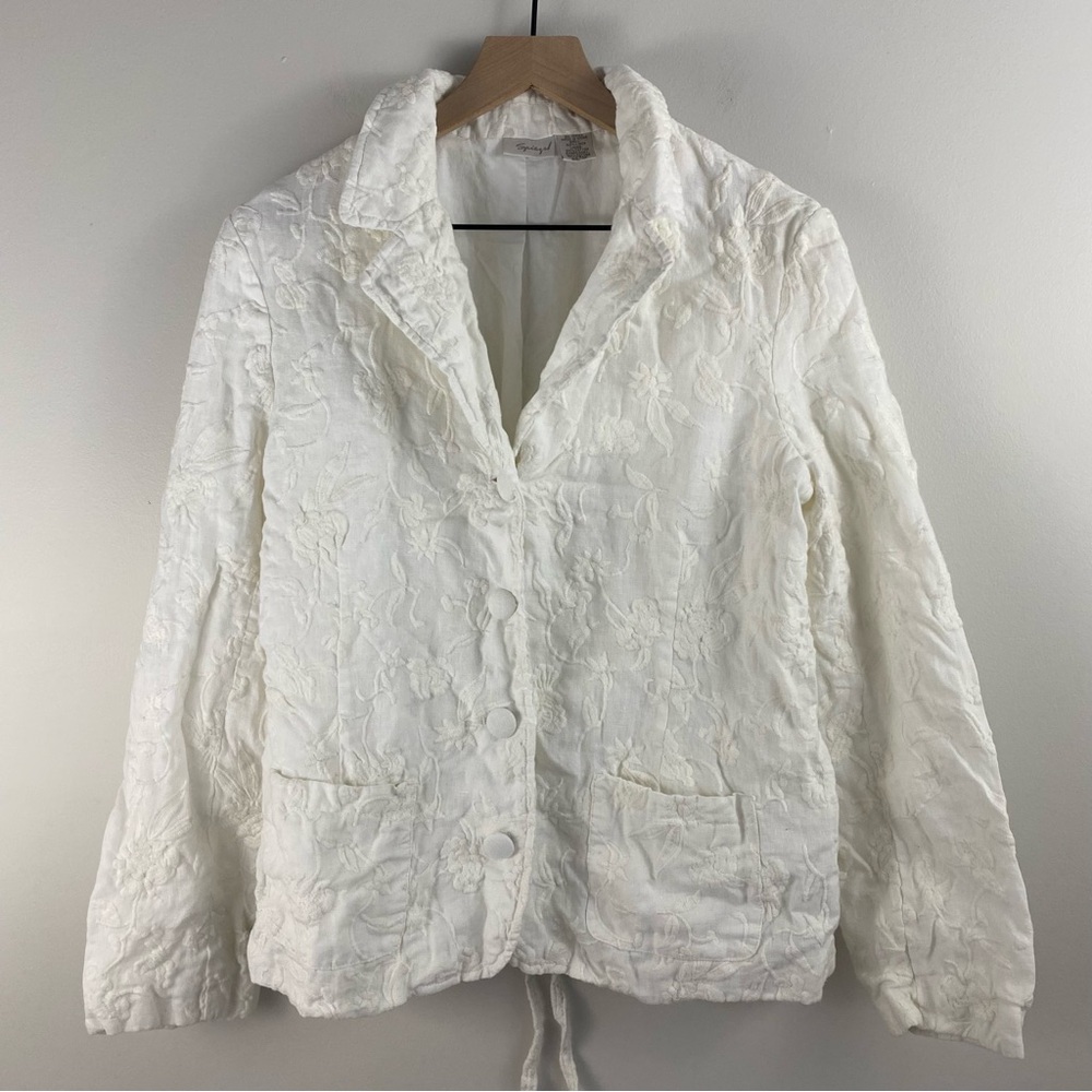 Spiegel Vintage White Embroidered Linen-Blend Blazer